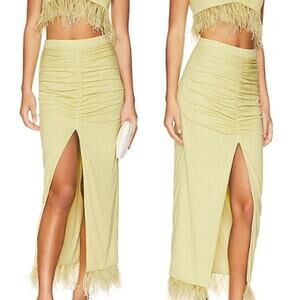 NWT Saylor Alida Ruched High Waisted Front Slit Midi Skirt Pear Women's Size S